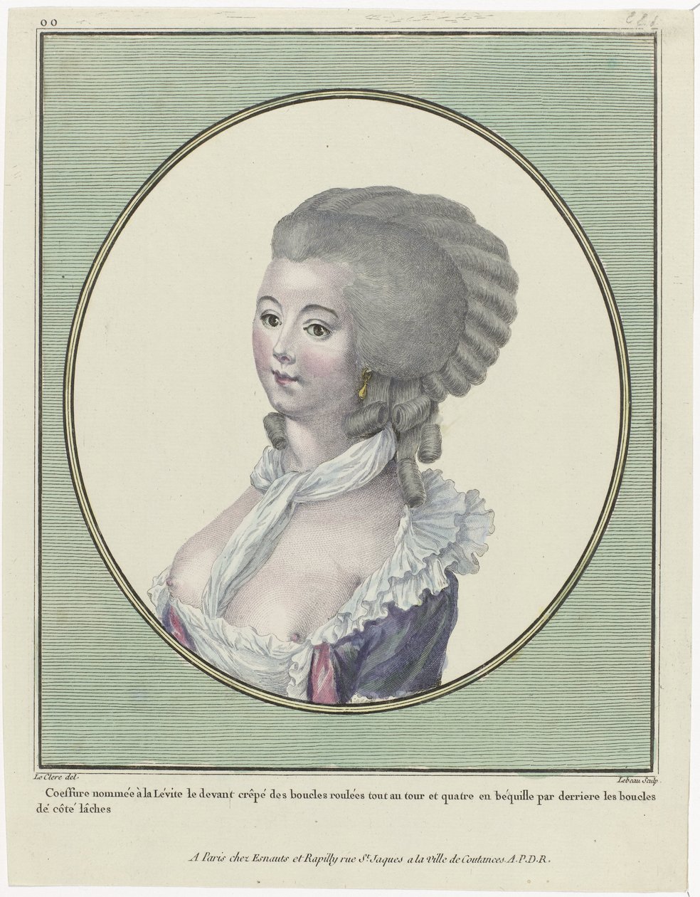 Gallerie des Modes et Costumes Français, 1781, oo 221: A lévitáról elnevezett coeffure (...) alkotó: Pierre Adrien Le Beau