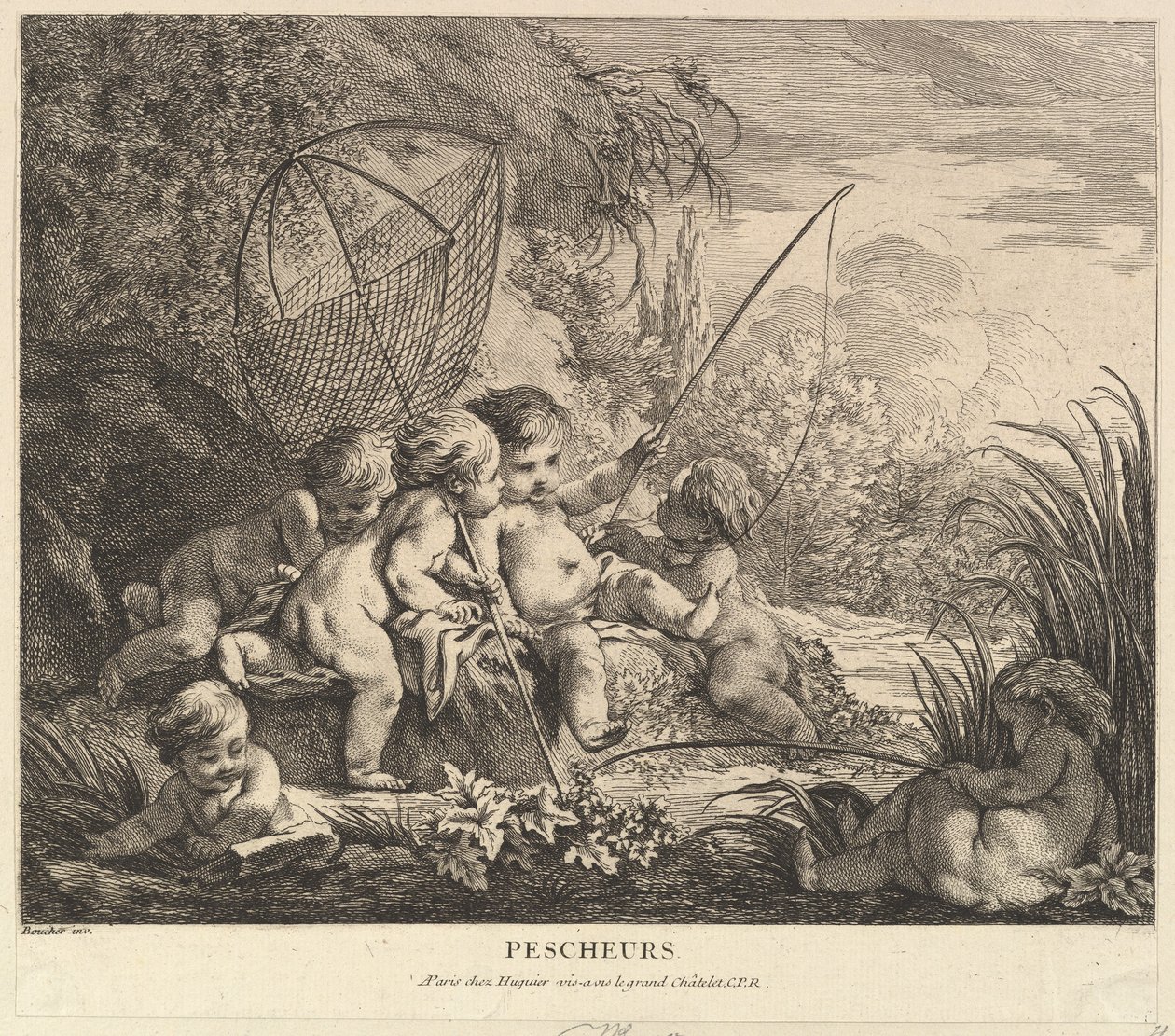 Gyermek horgászat, kb. 1738. alkotó: Pierre Alexandre Aveline