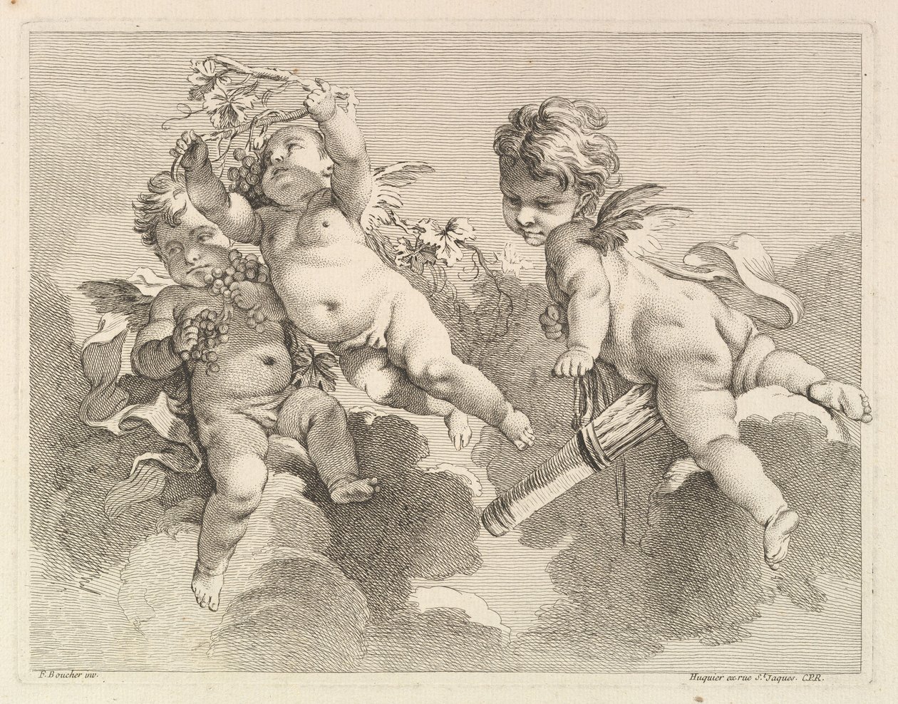 Három szerelem, az egyik tegezt tart, a másik, szőlő, 1727-60. alkotó: Pierre Alexandre Aveline
