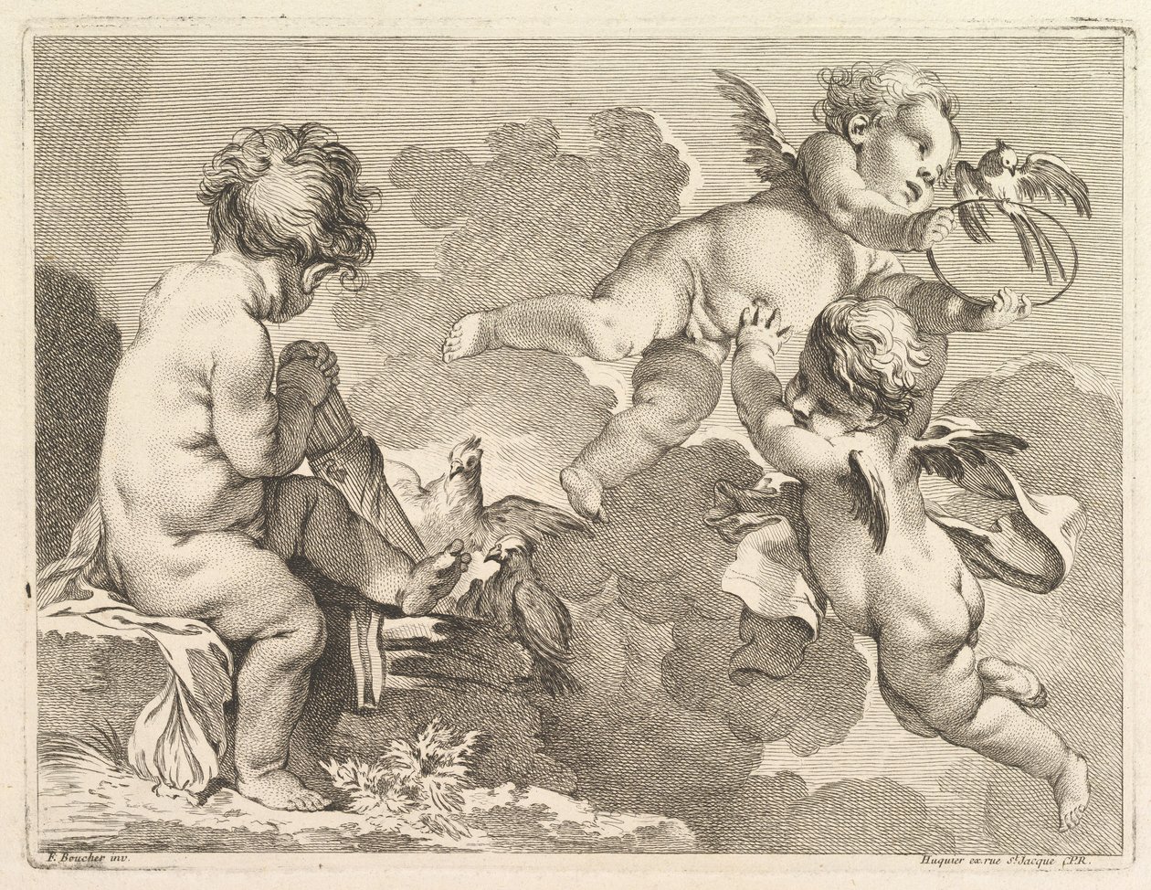 Három szerelem, amelyek közül az egyik ül, kezében egy tegez, 1727-60. alkotó: Pierre Alexandre Aveline