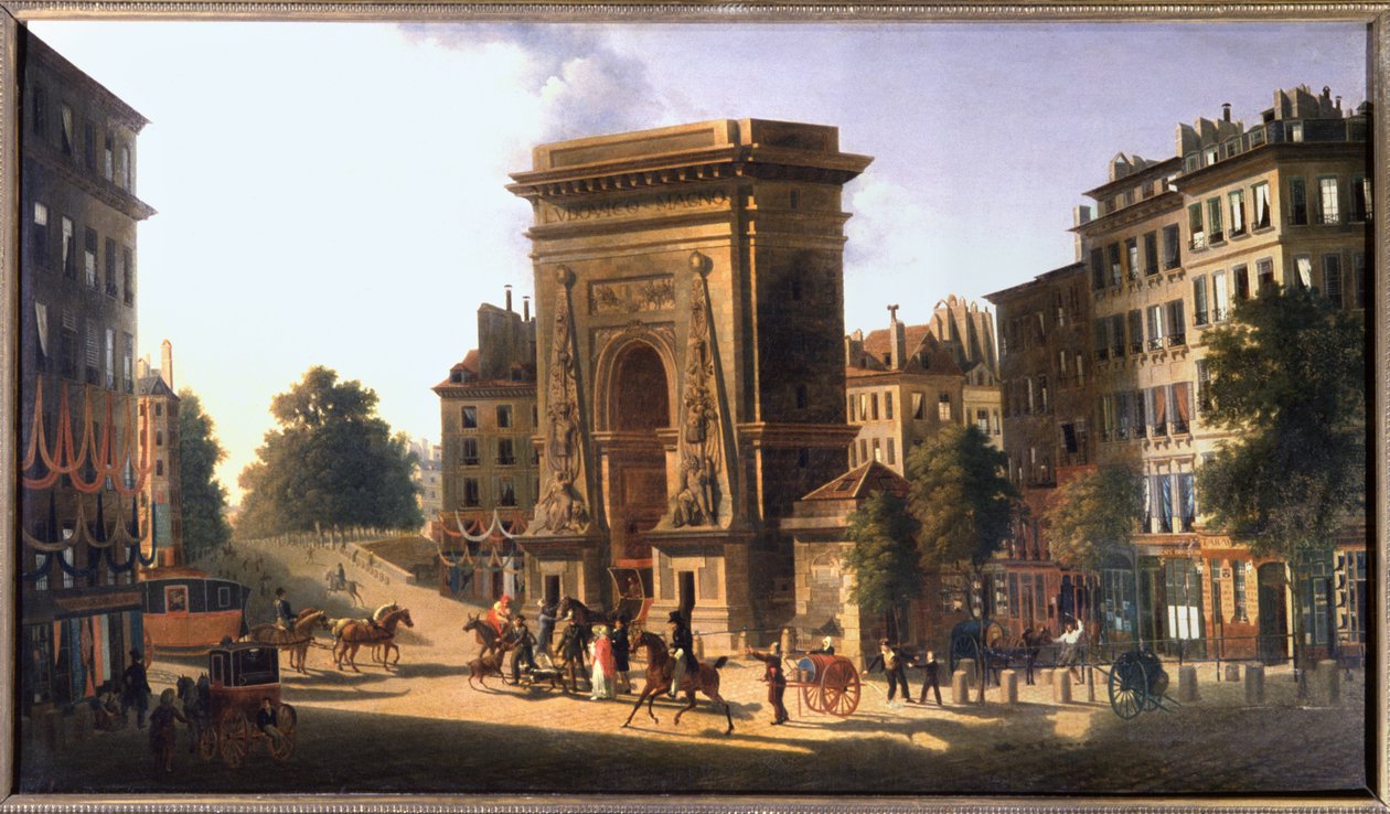 A Boulevard du Temple és a Porte Saint Denis, Párizs, 1810 körül (festmény) alkotó: Pierre Alexandre Pau de Saint Martin