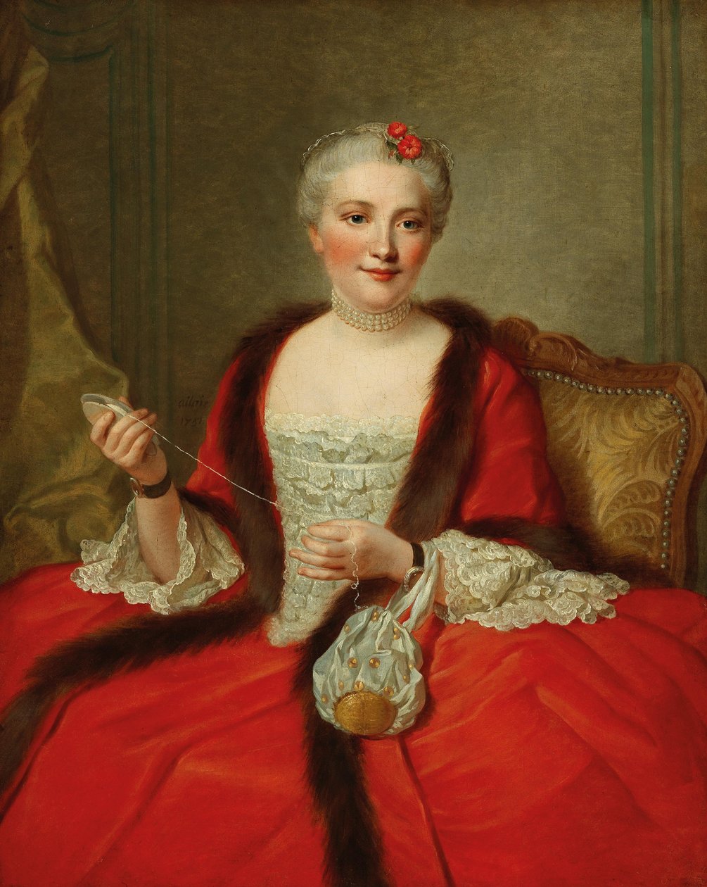 Egy elegáns hölgy portréja, kezében egy szövősikló, 1751. alkotó: Pierre Allais