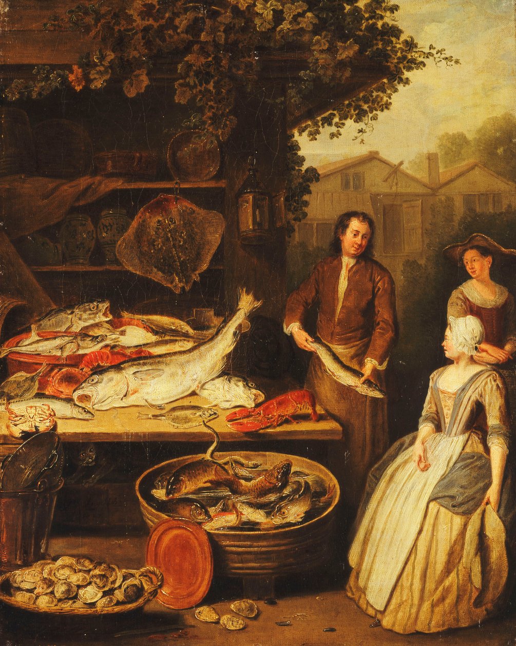 Egy halkereskedő, aki csukát mutat be egy szobalánynak, 1727 alkotó: Pierre Angelis or Angillis
