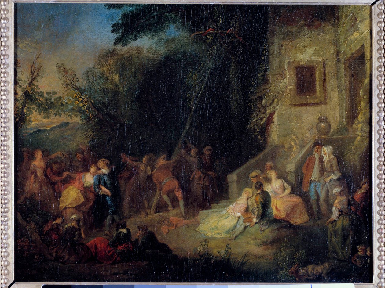 Májusban hagyományos ünnepség, amely májusban egy fa ültetéséből állt. Pierre-Antoine Quillard (kb. 1701-1733) festménye XVIII. Nap 0,37x0,45 m alkotó: Pierre Antoine (attr. to) Quillard