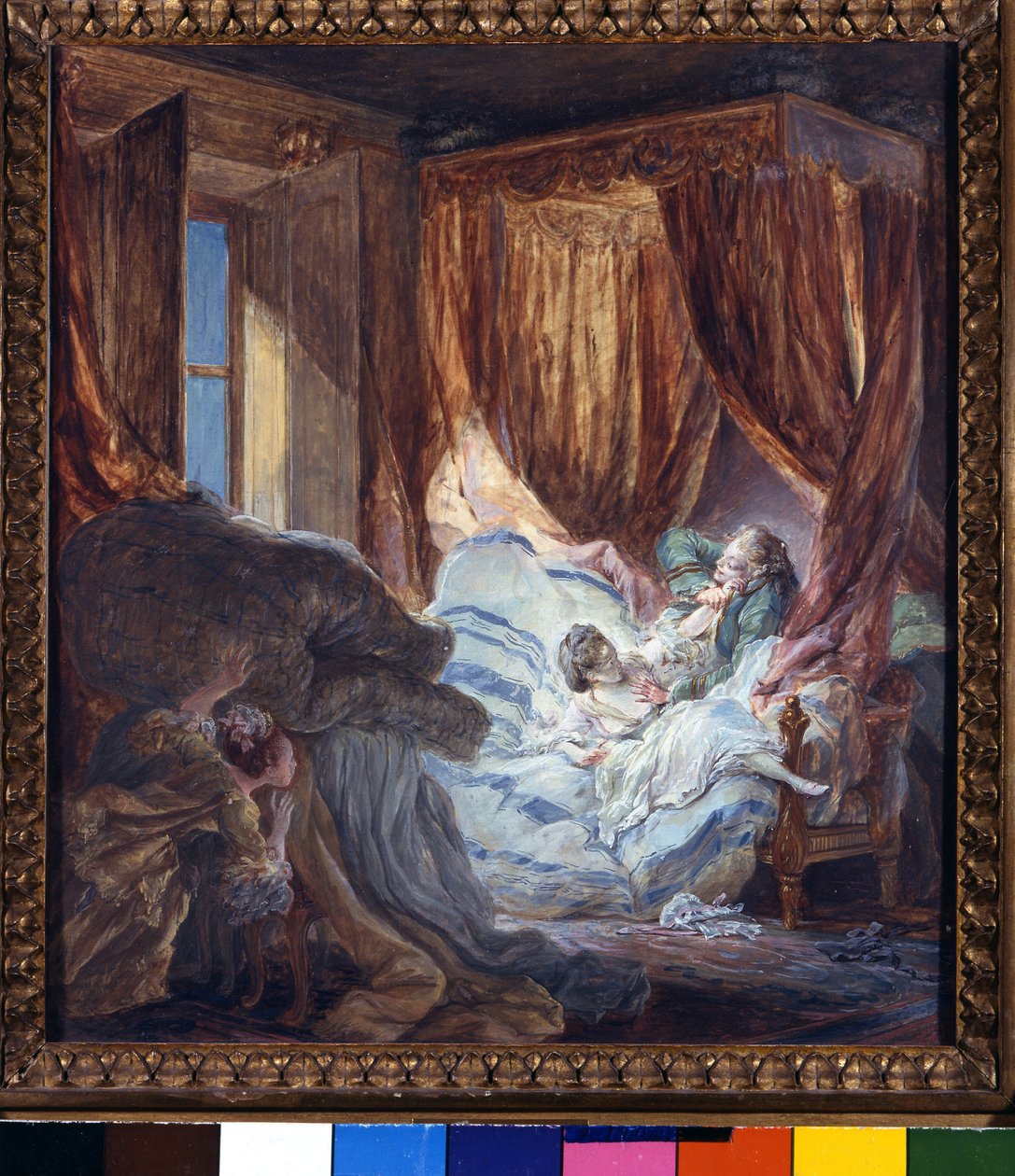 A menyasszony kíváncsi. Pierre Antoine Baudouin (1723-1769) festménye. Párizs, Dekoratív Művészeti Múzeum alkotó: Pierre Antoine Baudouin