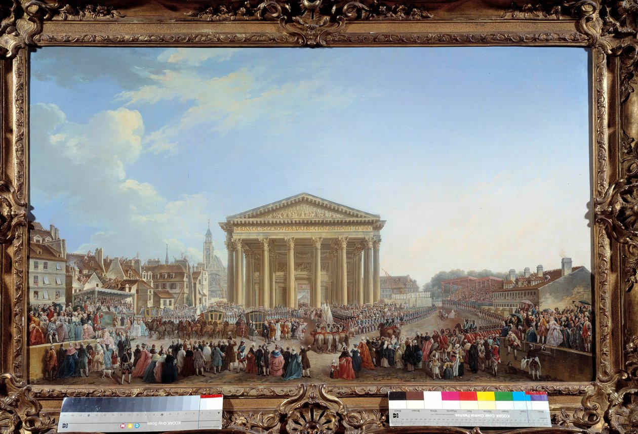 Az új Saint Genevieve-templom első kövének letételi ceremóniája 1764.09.06-án a Pantheon közelében Pierre Demachy (1723-1807) festménye 1765. Dim. 81 x 1,29 m Párizs, Carnavalet múzeum - Az új Szent Genfi-templom első kövének letételi ceremóniája alkotó: Pierre Antoine Demachy