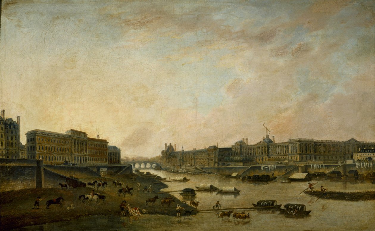 A Hôtel de la Monnaie és a Louvre a Pont-Neuf felől nézve, kb. 1800. alkotó: Pierre Antoine Demachy