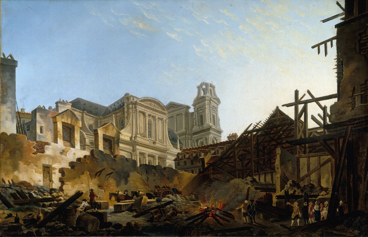 A Foire Saint-Germain az 1762. március 16-ról 17-re virradó éjszakai tűzvész után, 1762 körül (olaj, vászon) alkotó: Pierre Antoine Demachy