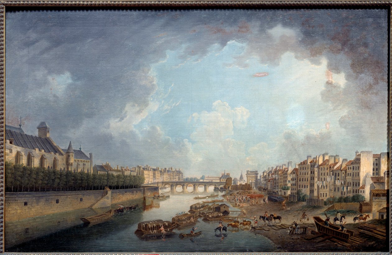 A boltív, a Tournelle hídja és a Quai Saint Bernard a hotel dieu felől nézve. Kilátás Párizsra. Pierre Demachy (1723-1807) festménye alkotó: Pierre Antoine Demachy
