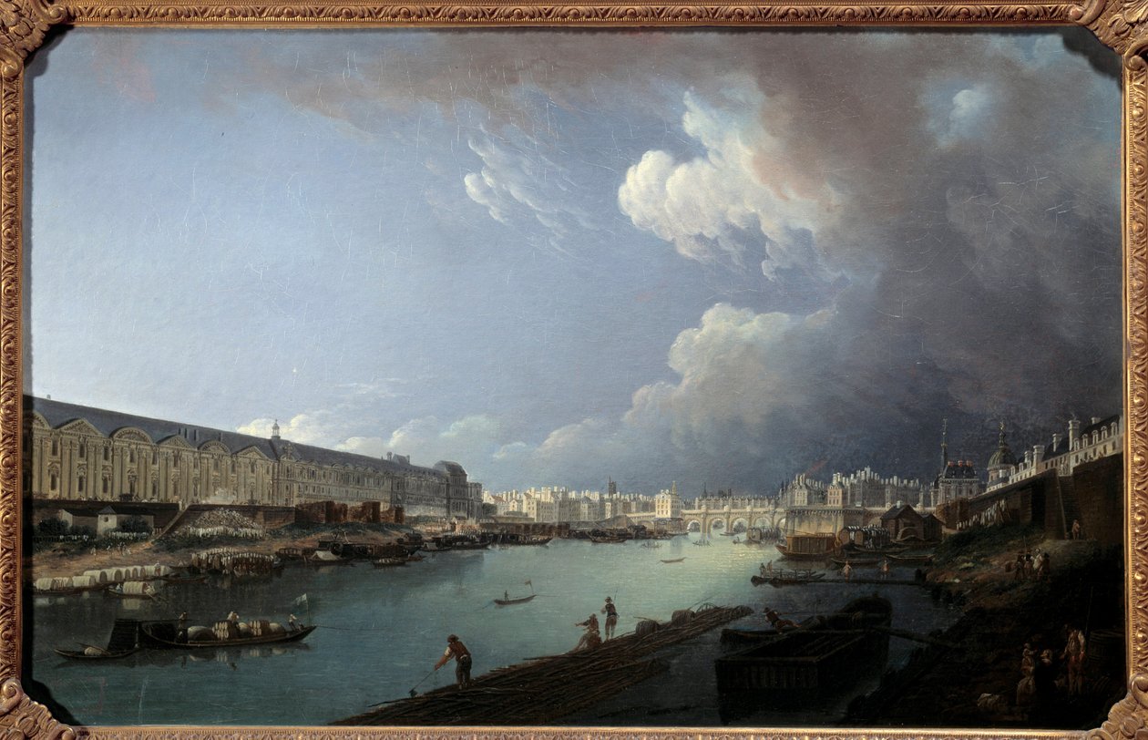 Kilátás a Louvre-ra és az Ile de la Cite-re Pierre Demachy (1723-1807) Pont Royal festményéről 1778 V. 0,49x0,77 m. alkotó: Pierre Antoine Demachy