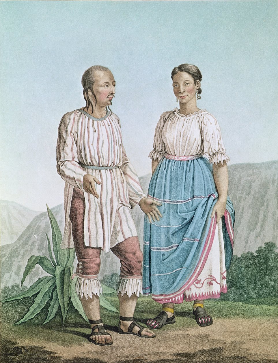 A michoacani indiánok jelmezei Alexander von Humboldt (1769-1859) 1810-ben megjelent „Voyages aux Regions Equinoxiales du Nouveau Continent” című művéből alkotó: Pierre Antoine Marchais
