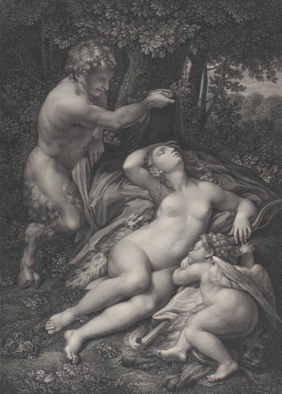Egy szatír, aki felfedezi az alvó Vénuszt, oldalán Ámorral, 1801. alkotó: Pierre Audouin