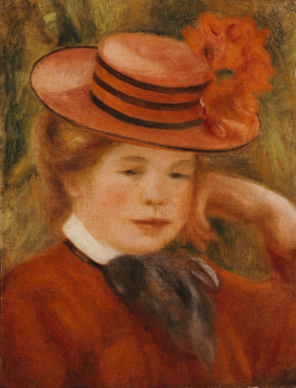 Egy fiatal lány piros kalapban, 1899 alkotó: Pierre Auguste Renoir