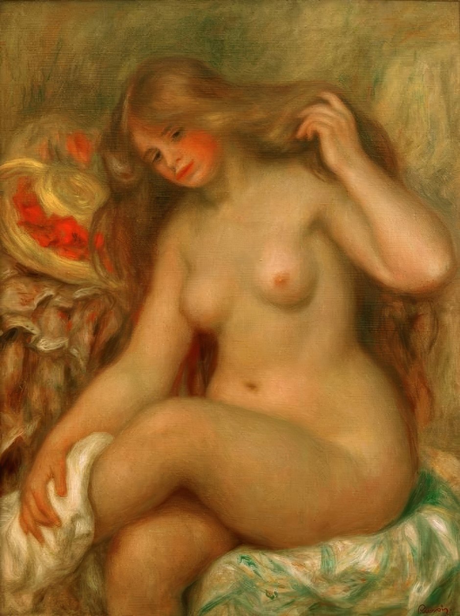 Keresztbe tett lábú fürdőző és sapka alkotó: Pierre Auguste Renoir