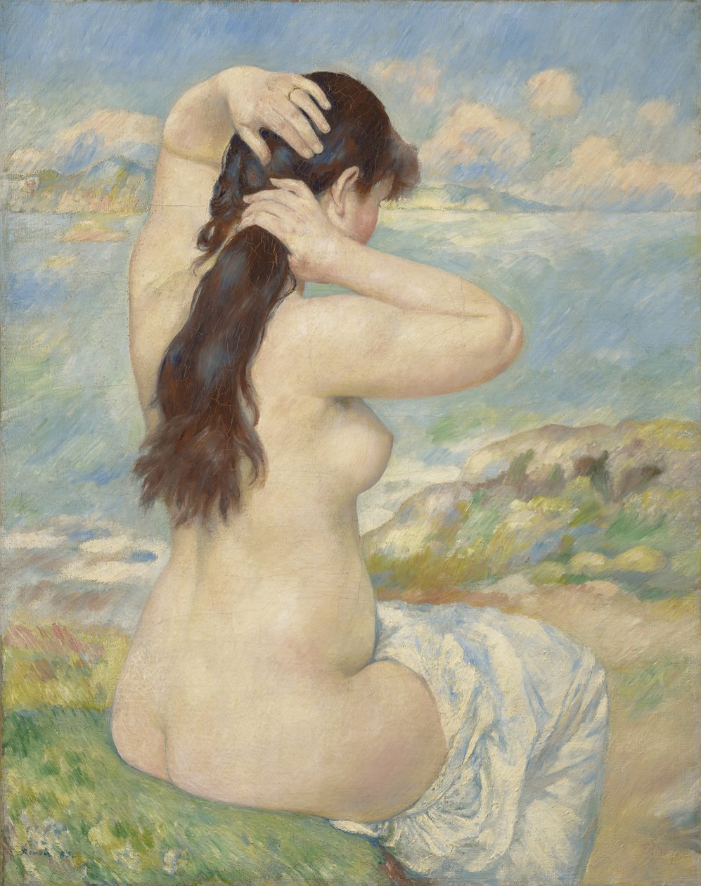 Fürdősző a haját rendezi, 1885 alkotó: Pierre Auguste Renoir