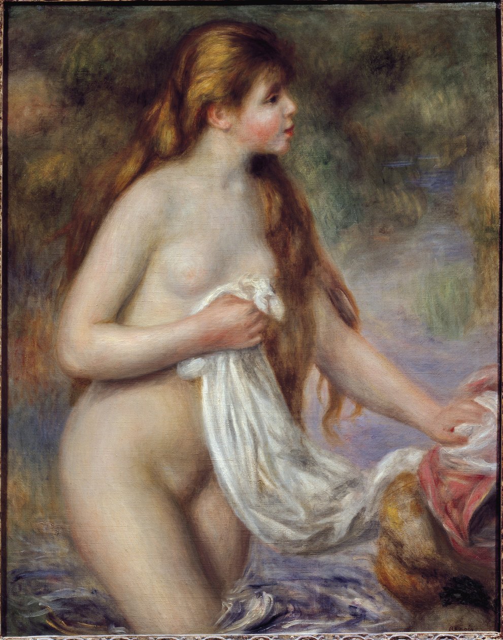 Hosszú hajú fürdőző (olaj, vászon, 1895 körül) alkotó: Pierre Auguste Renoir