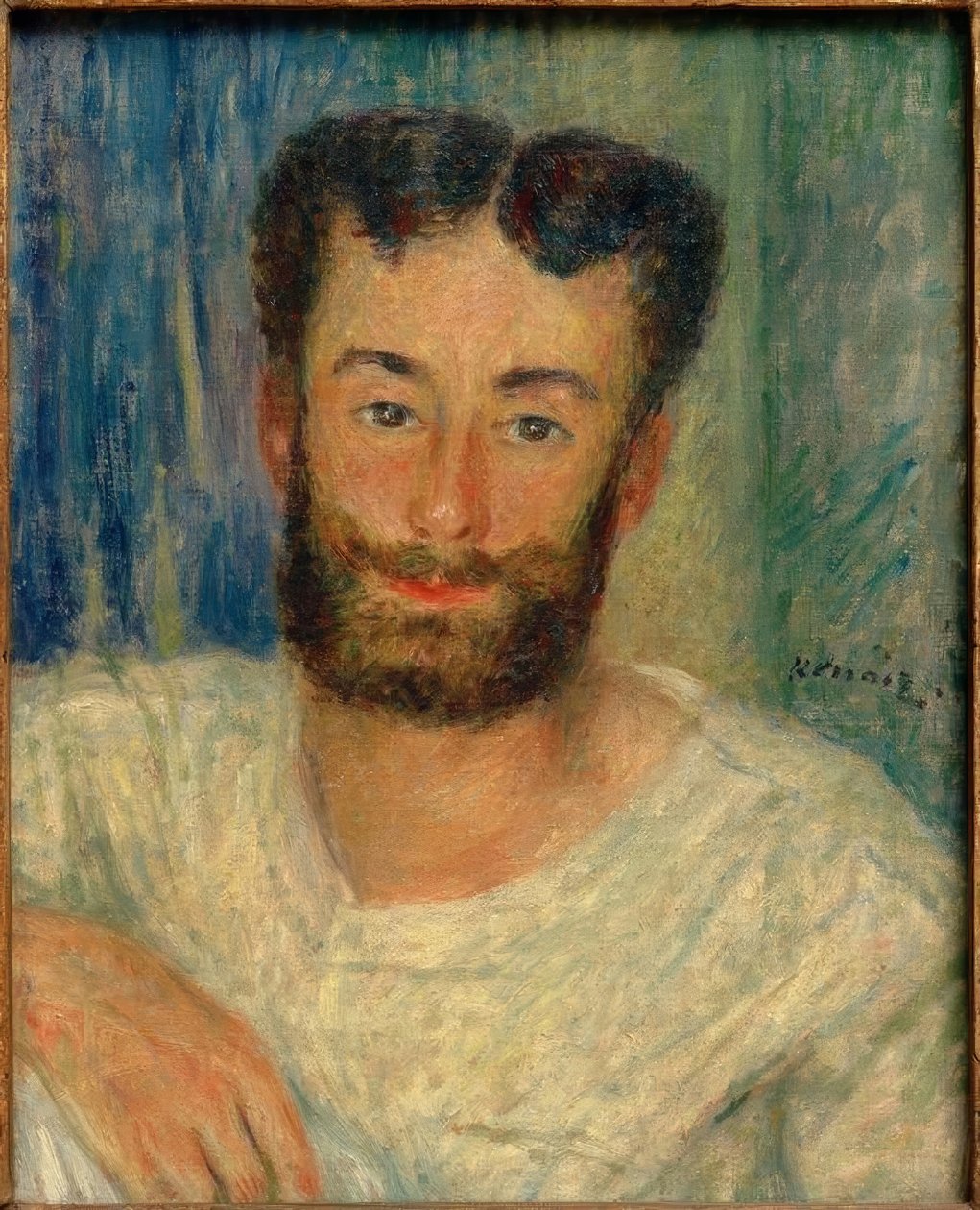 Egy szakállas fiatalember portréja, kivágott mellényben (The Bougival Rower) alkotó: Pierre Auguste Renoir
