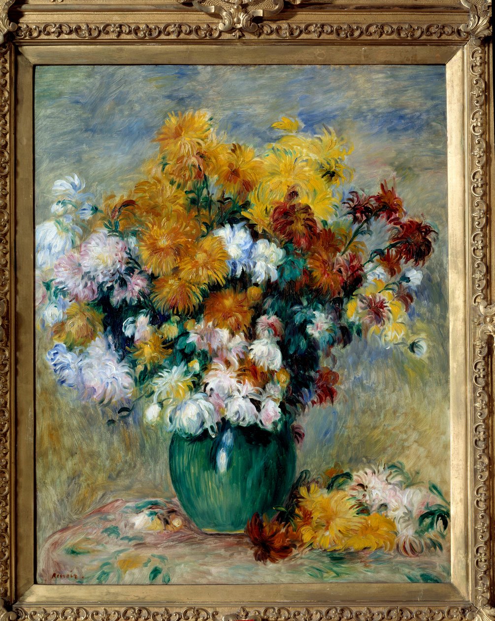 Krizantém csokor. Pierre Auguste Renoir (1841-1919) festménye alkotó: Pierre Auguste Renoir
