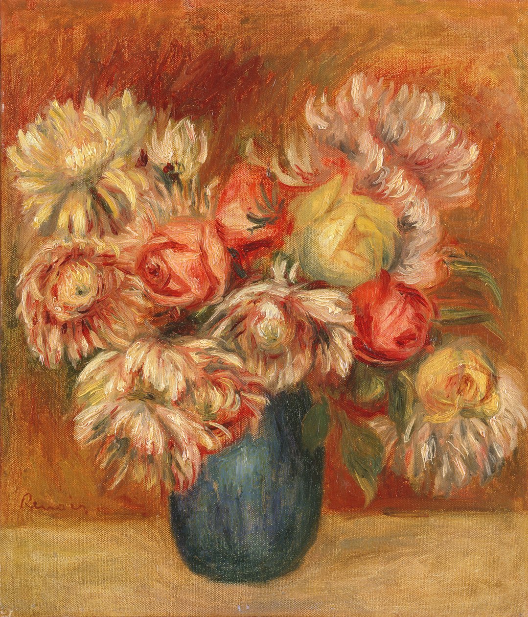 Krizantémok zöld vázában (olaj, vászon) alkotó: Pierre Auguste Renoir