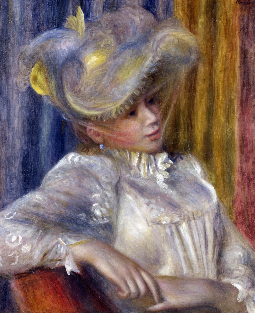 ""Kalapos nő"" Pierre Auguste Renoir (1841-1919) festménye, 1891 Méret: 56x46,5 cm Nemzeti Nyugati Művészeti Múzeum, Tokió alkotó: Pierre Auguste Renoir