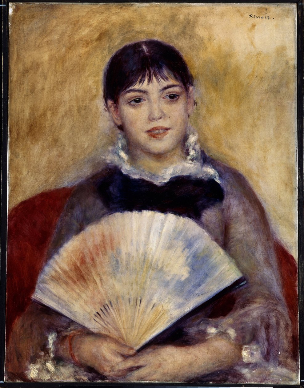 Lány legyezővel (Alphonsine Fournaise). Pierre Auguste Renoir (1841-1919) festménye alkotó: Pierre Auguste Renoir