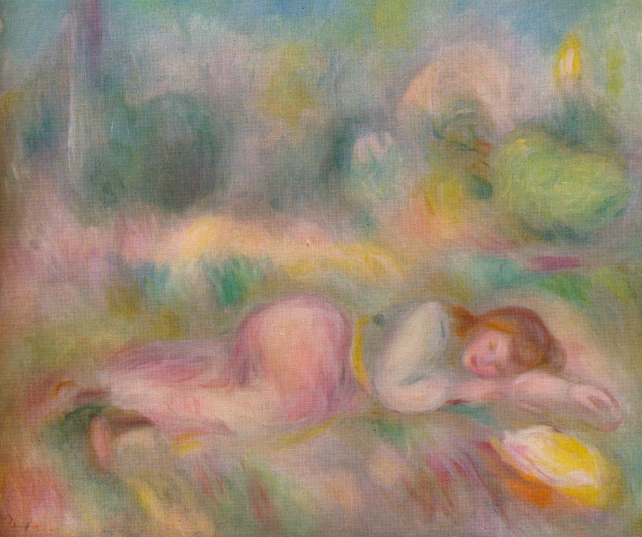Lány feküdt a fűben, c1890 alkotó: Pierre Auguste Renoir