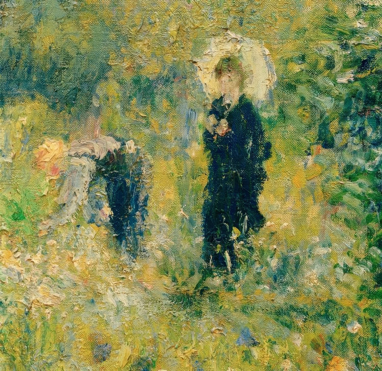 Nő egy napernyővel a kertben alkotó: Pierre Auguste Renoir