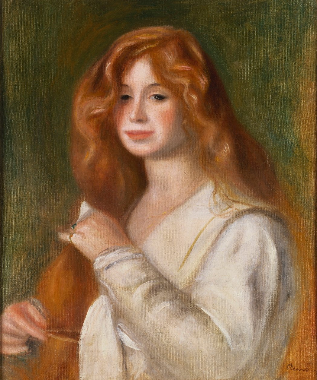 Lány fésülködés a haját alkotó: Pierre Auguste Renoir