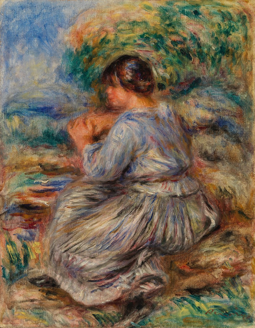 Lány ül a tájon alkotó: Pierre Auguste Renoir