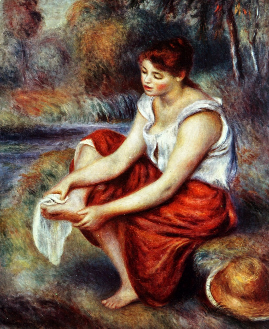 Lány törli a lábát alkotó: Pierre Auguste Renoir