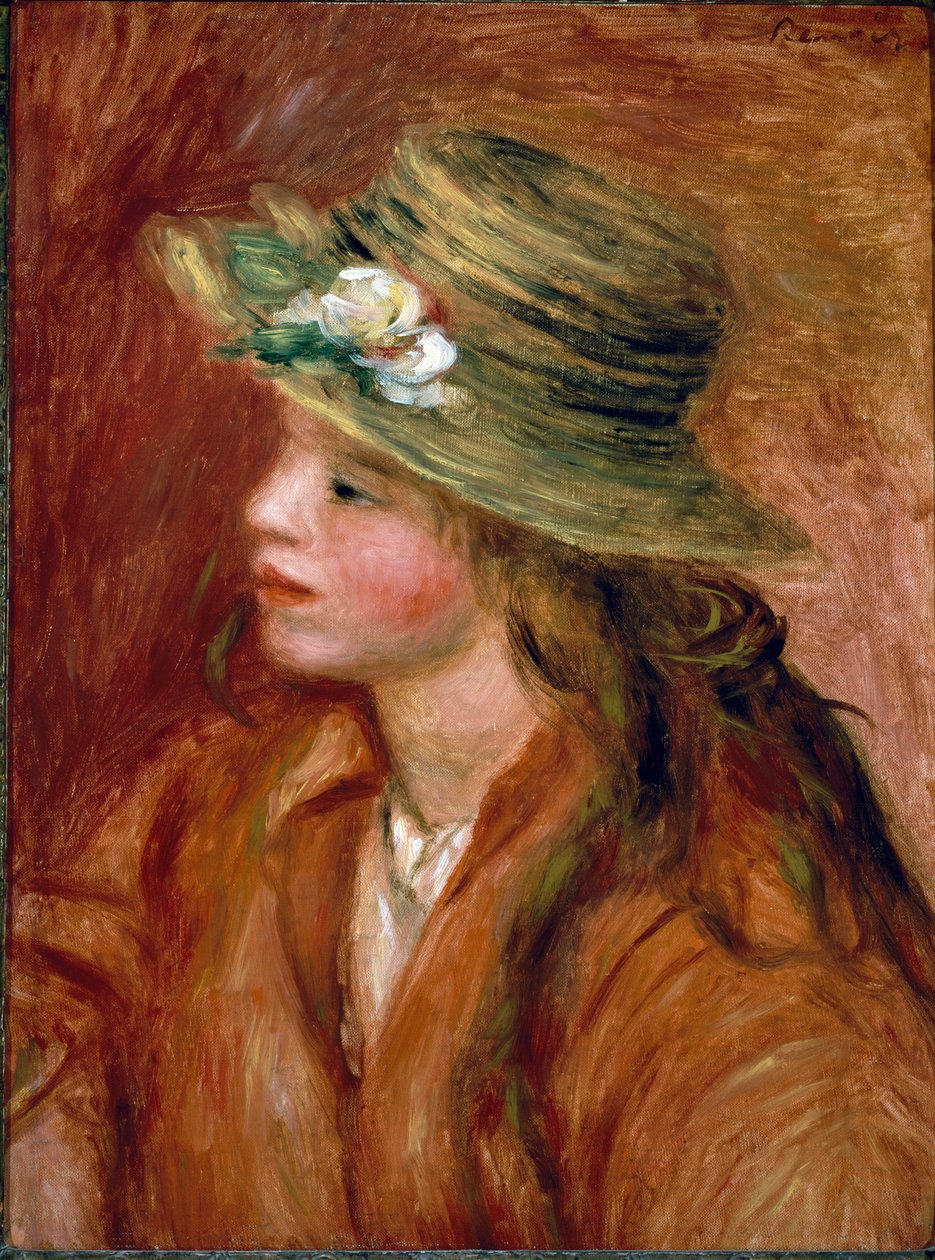 Lány szalmakalapban. Pierre Auguste Renoir festménye (Pierre-Auguste alkotó: Pierre Auguste Renoir