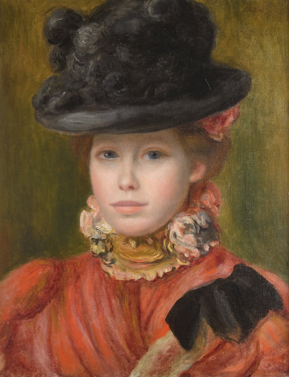 Lány fekete kalapban, piros virágokkal, c. 1890 alkotó: Pierre Auguste Renoir