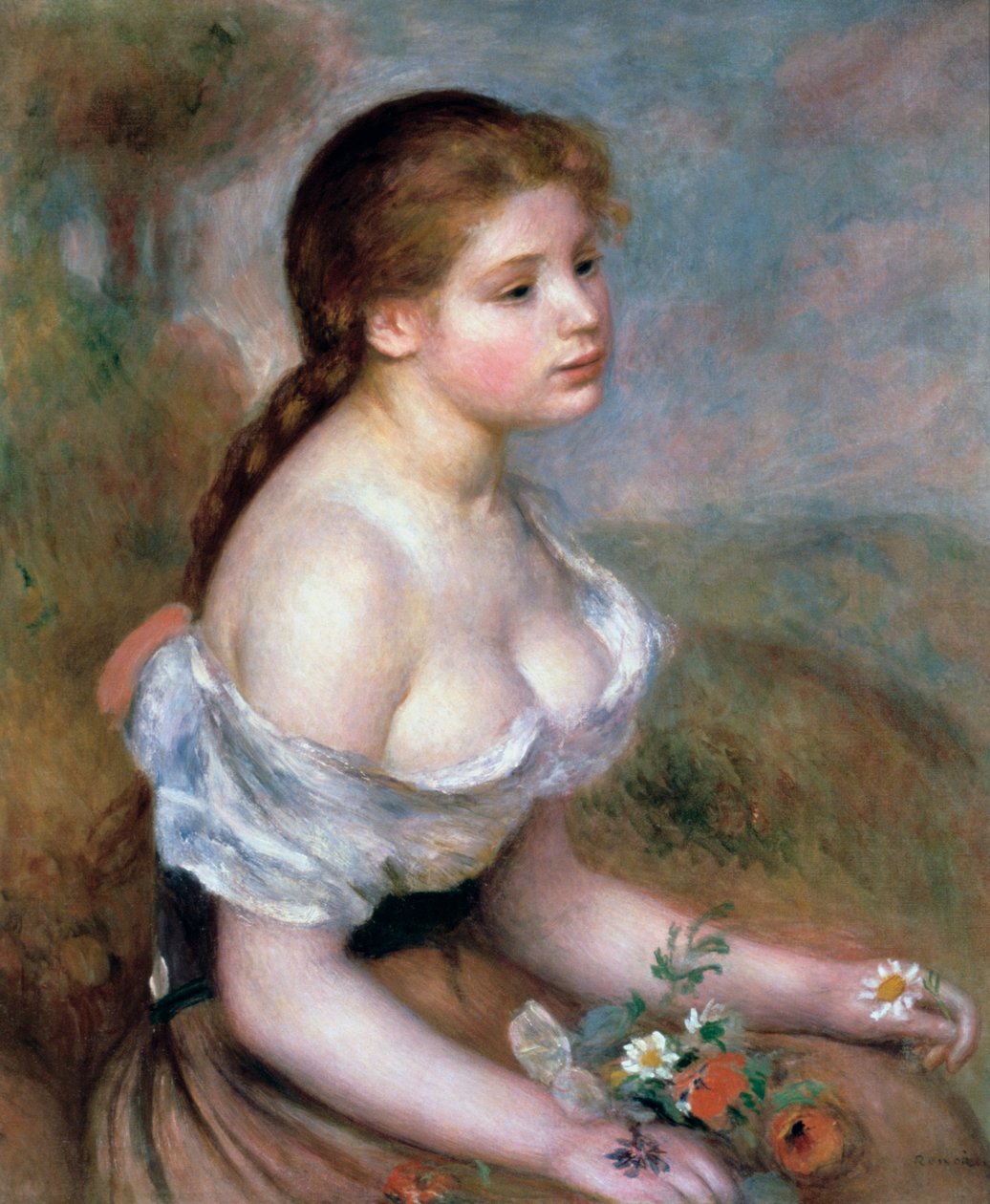 Lány virágokkal, c1900 alkotó: Pierre Auguste Renoir