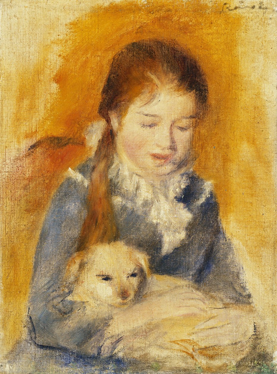 Lány kutyával; Fillette au Chien, 1875 körül (olaj, vászon) alkotó: Pierre Auguste Renoir
