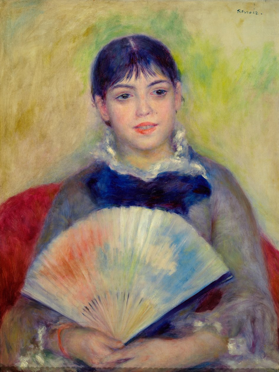 Lány rajongóval alkotó: Pierre Auguste Renoir