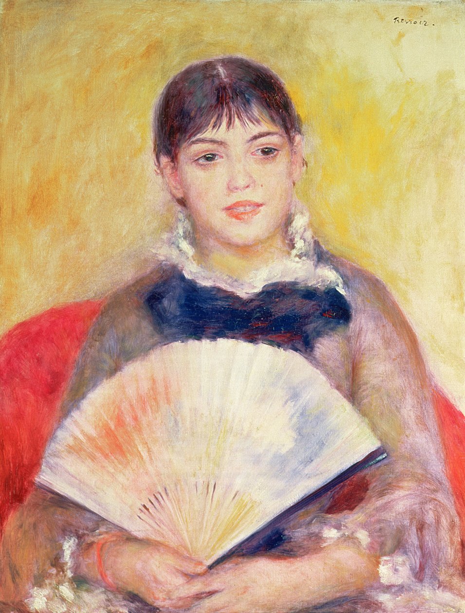 Lány rajongóval alkotó: Pierre Auguste Renoir