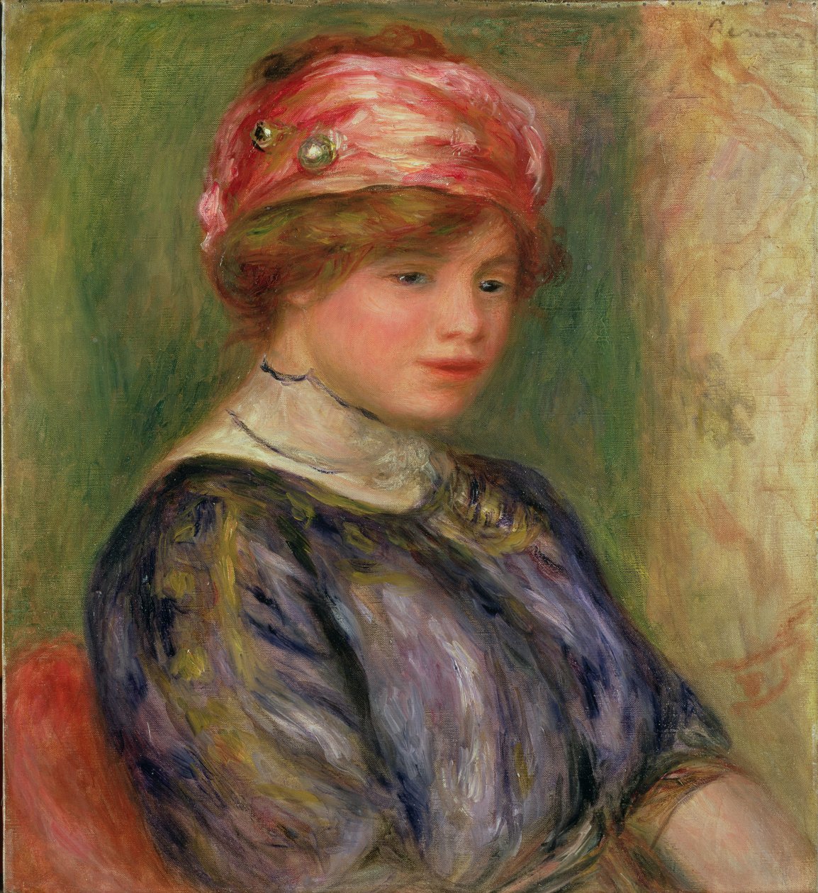 Lány rózsaszín kalapban alkotó: Pierre Auguste Renoir