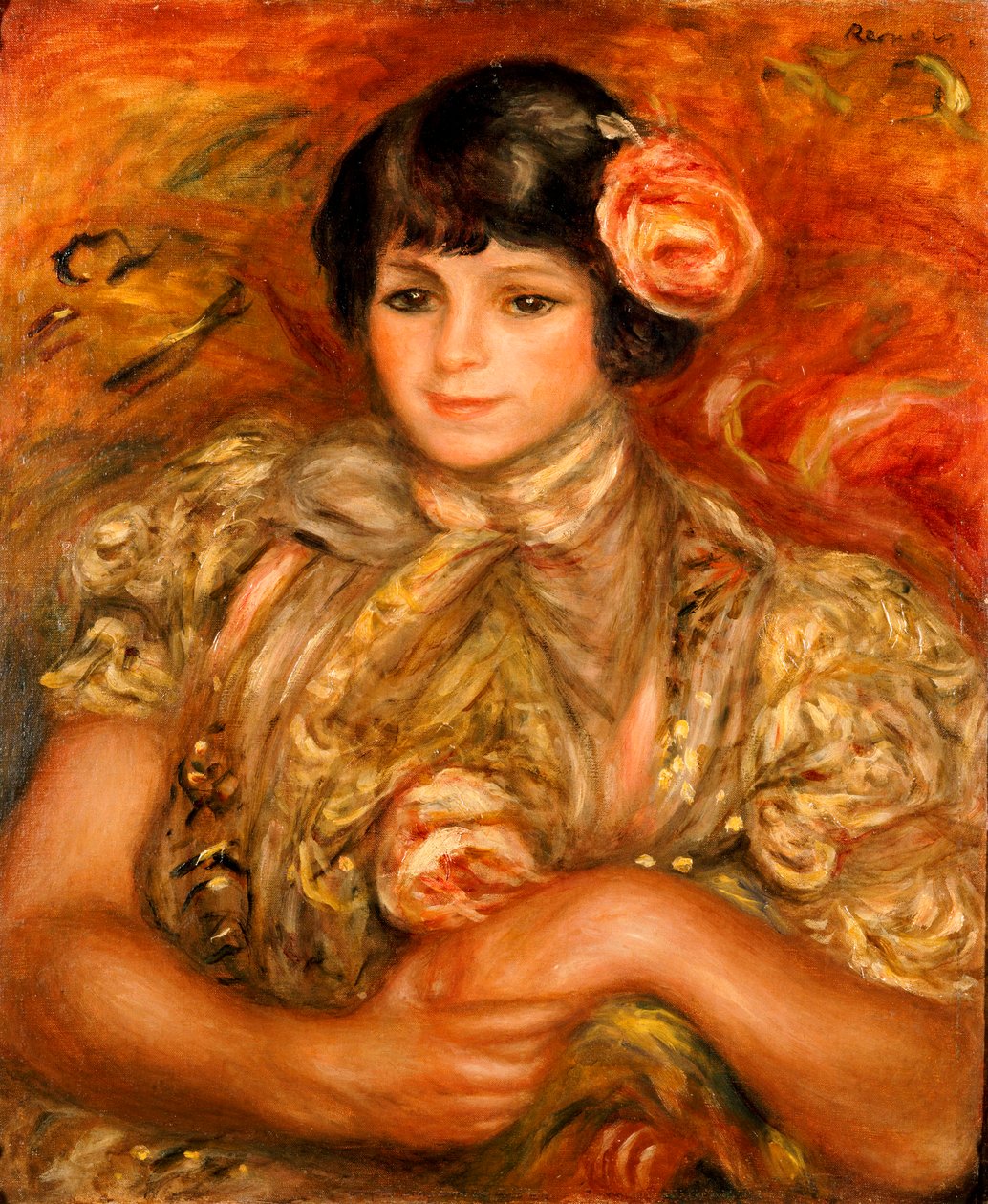 Lány rózsával (olaj, vászon) alkotó: Pierre Auguste Renoir