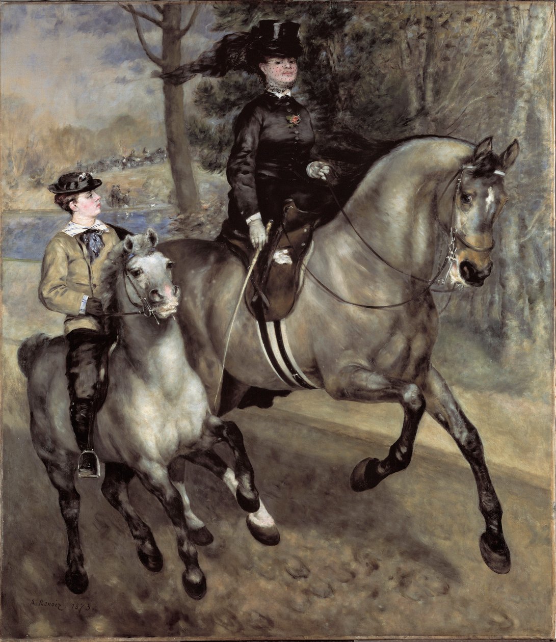 Lovasok (vagy lovaglás) a Bois de Boulogne-ban. Pierre Auguste Renoir festménye (Pierre-Auguste alkotó: Pierre Auguste Renoir