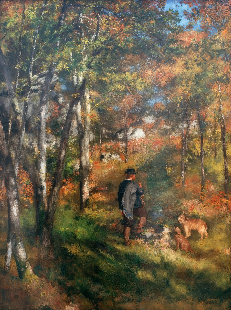 Jules Le Coeur festő és kutyái Fo erdőben alkotó: Pierre Auguste Renoir