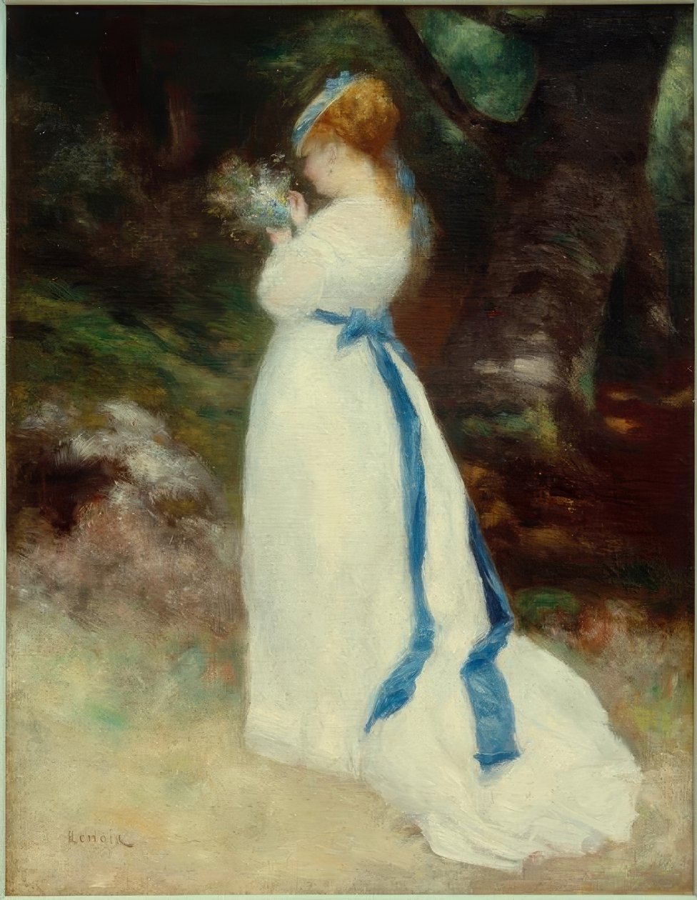 Lise egy csokor virággal a mezőn alkotó: Pierre Auguste Renoir