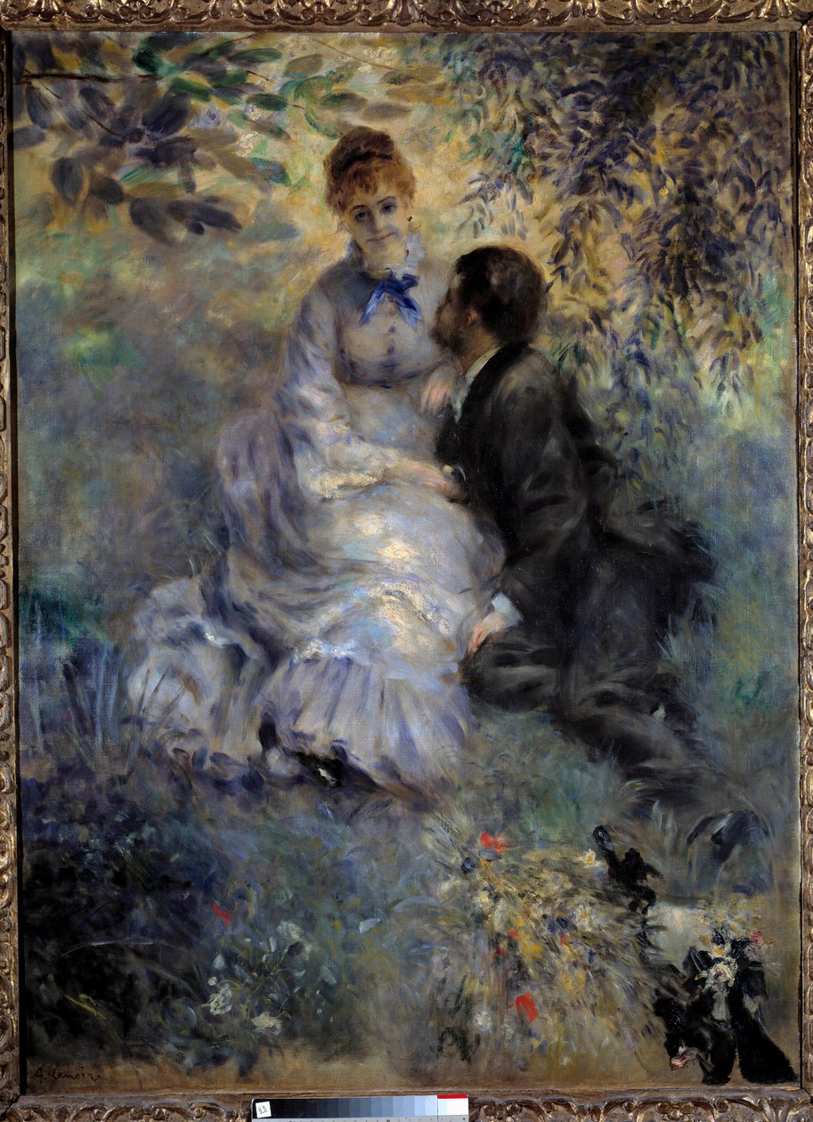 Szerelmesek. Pár ül a kertben. Pierre Auguste Renoir (1841-1919) festménye alkotó: Pierre Auguste Renoir