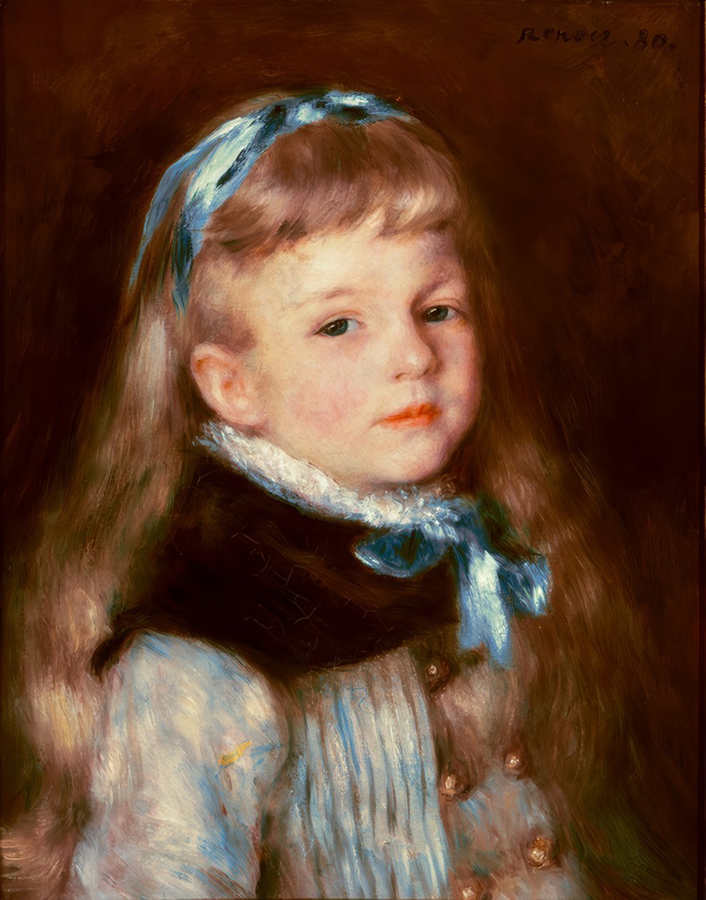 Mademoiselle Grimprel kék szalaggal alkotó: Pierre Auguste Renoir