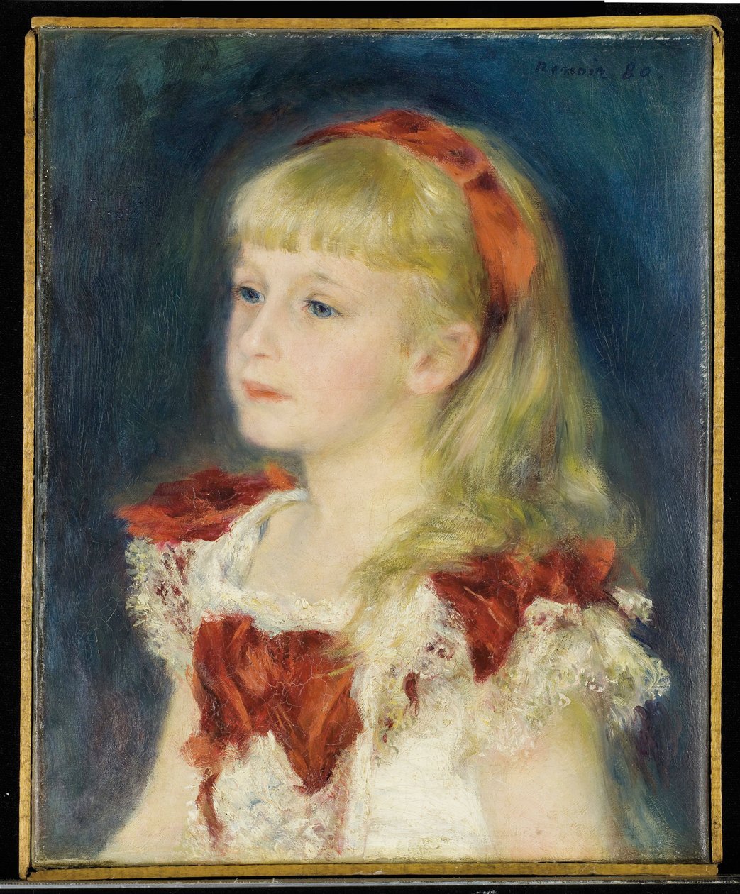 Mademoiselle Grimprel vörös szalaggal (Helene Grimprel, kb. 1873-?) - Pierre Auguste Renoir (1841-1919) festménye, olaj, vászon (45x35 cm) alkotó: Pierre Auguste Renoir