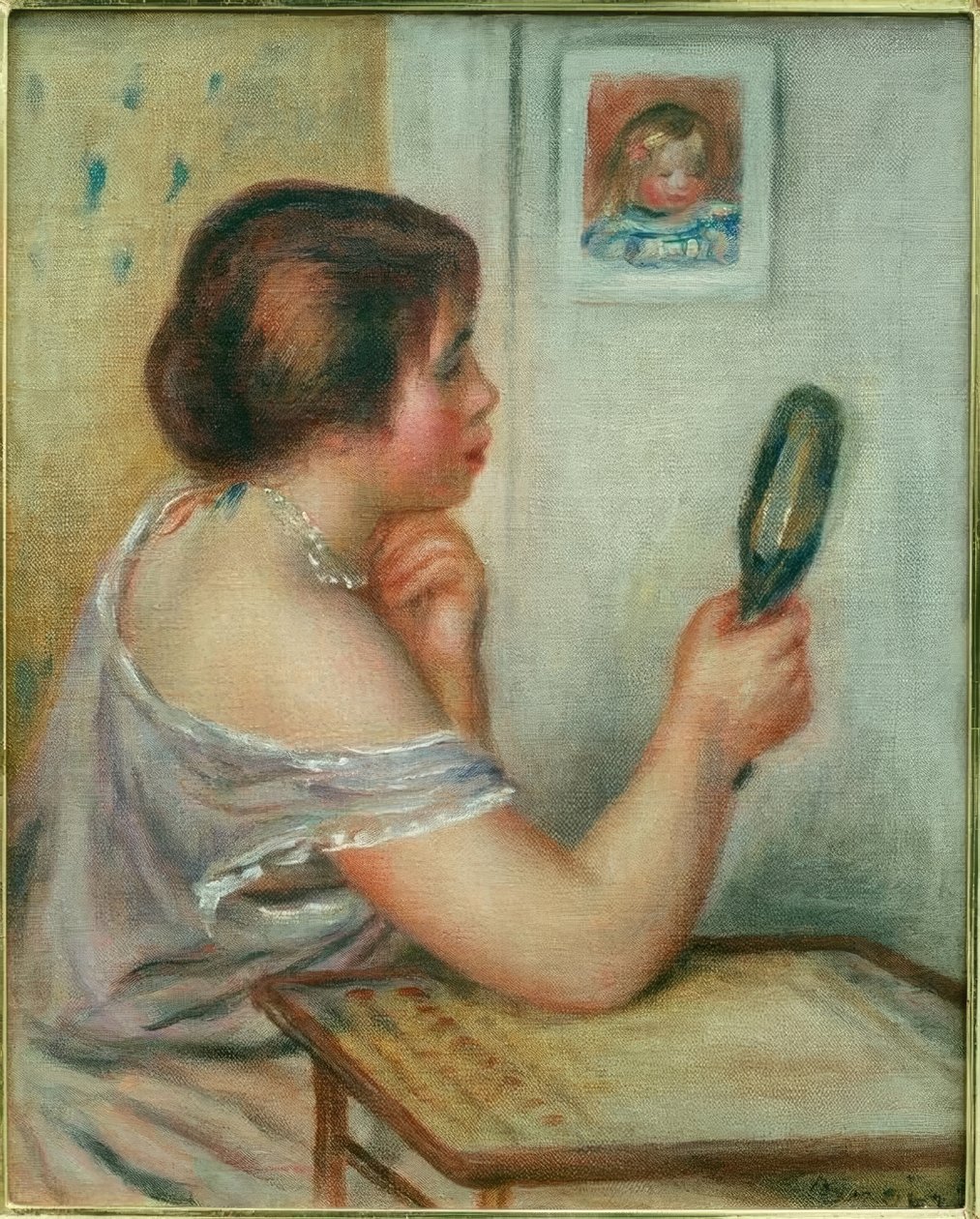 Marie Dupuis egy tükröt tart kezében Coco portréjával alkotó: Pierre Auguste Renoir