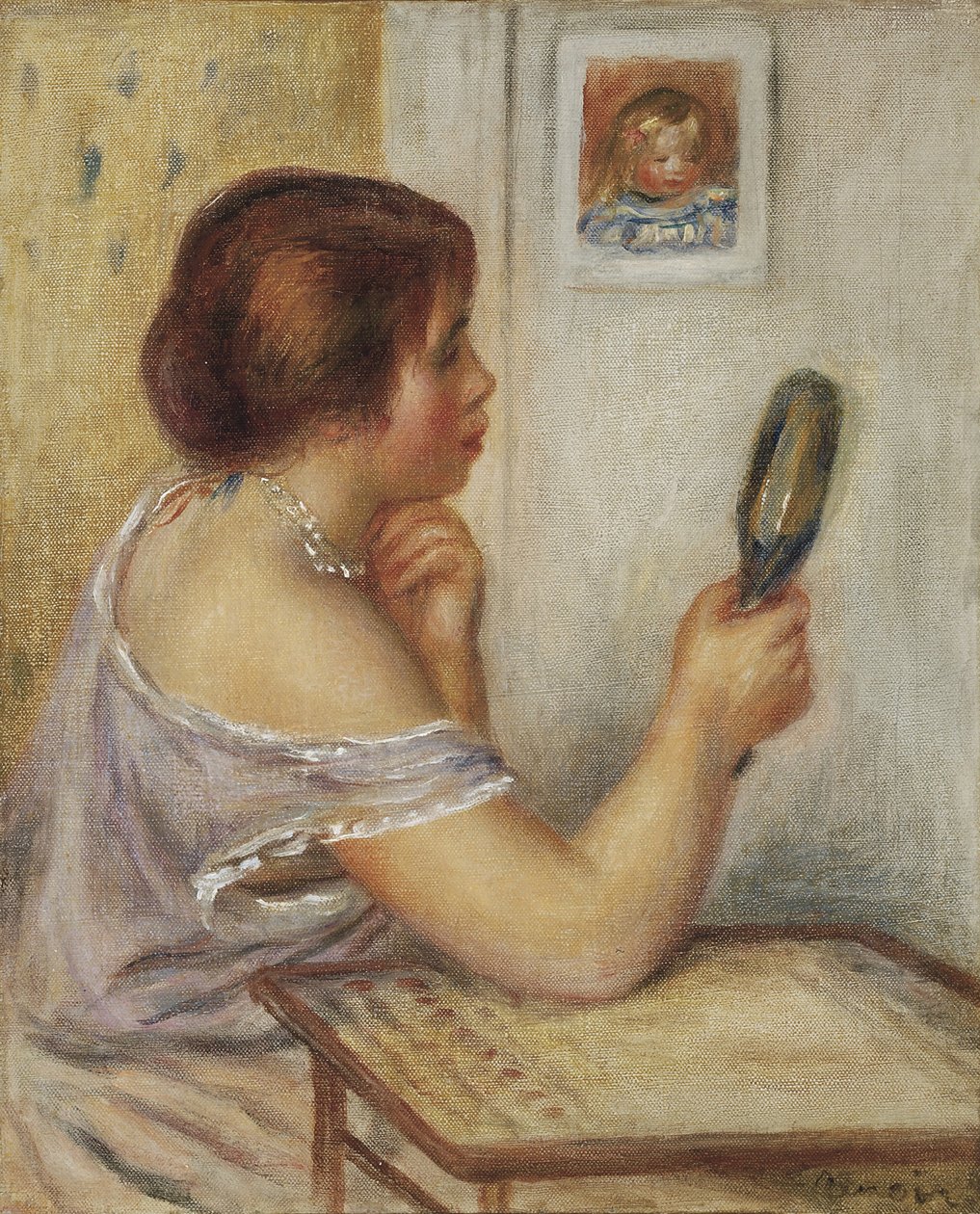 Marie Dupuis egy tükröt tart kezében Coco portréjával alkotó: Pierre Auguste Renoir