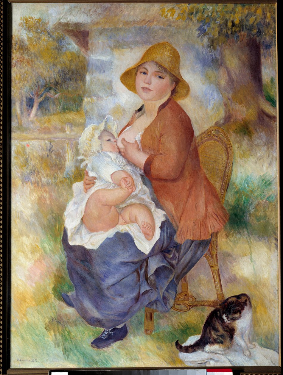 Az anyaság azt is mondja, hogy a gyermek a mellben. Pierre Auguste Renoir (1841-1919) festménye alkotó: Pierre Auguste Renoir