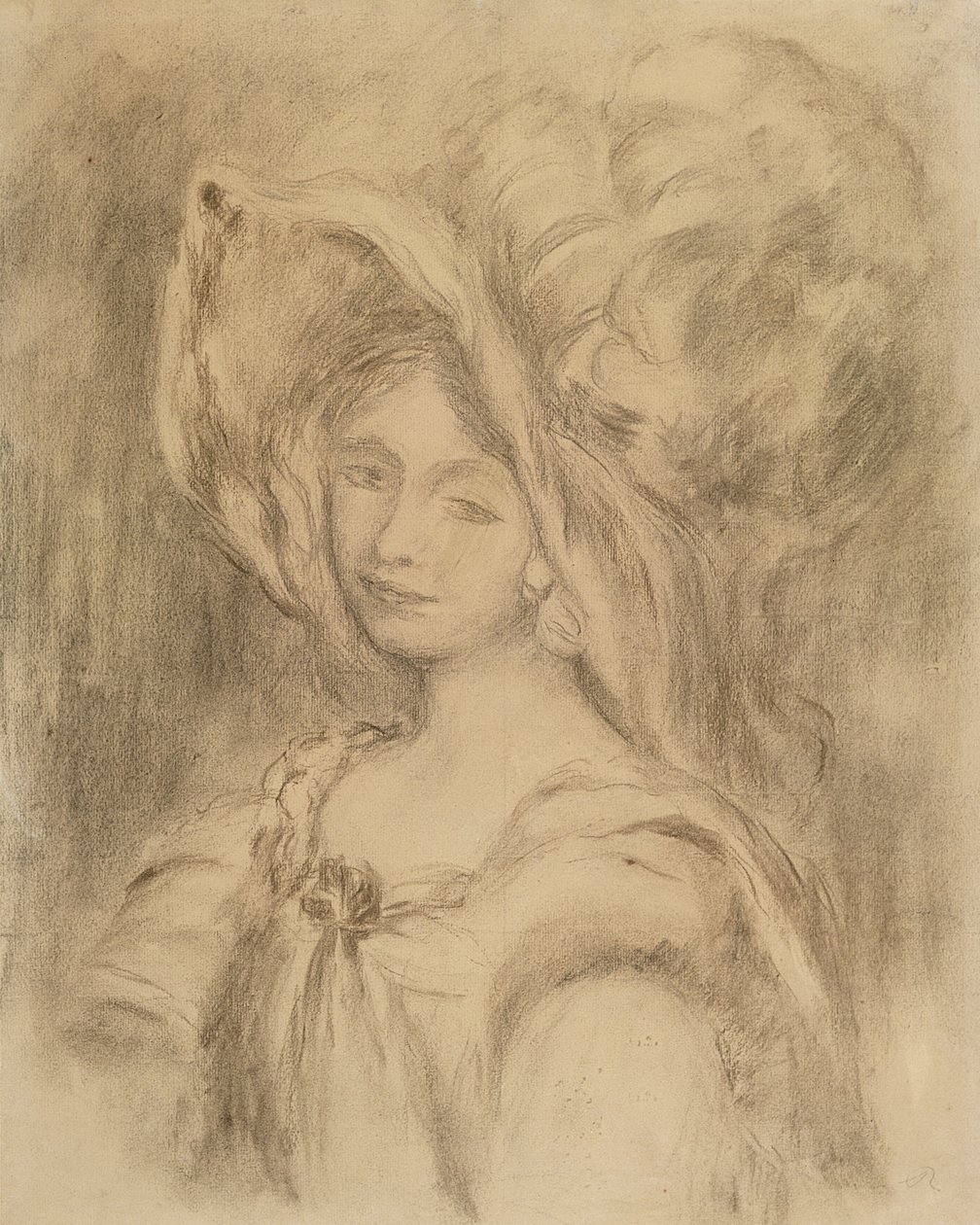 Dieterle asszony kalapban, 1896 körül (szén papíron) alkotó: Pierre Auguste Renoir