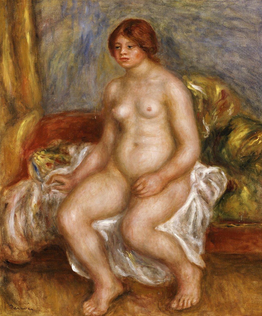 Meztelen nő zöld párnán, 1909 alkotó: Pierre Auguste Renoir
