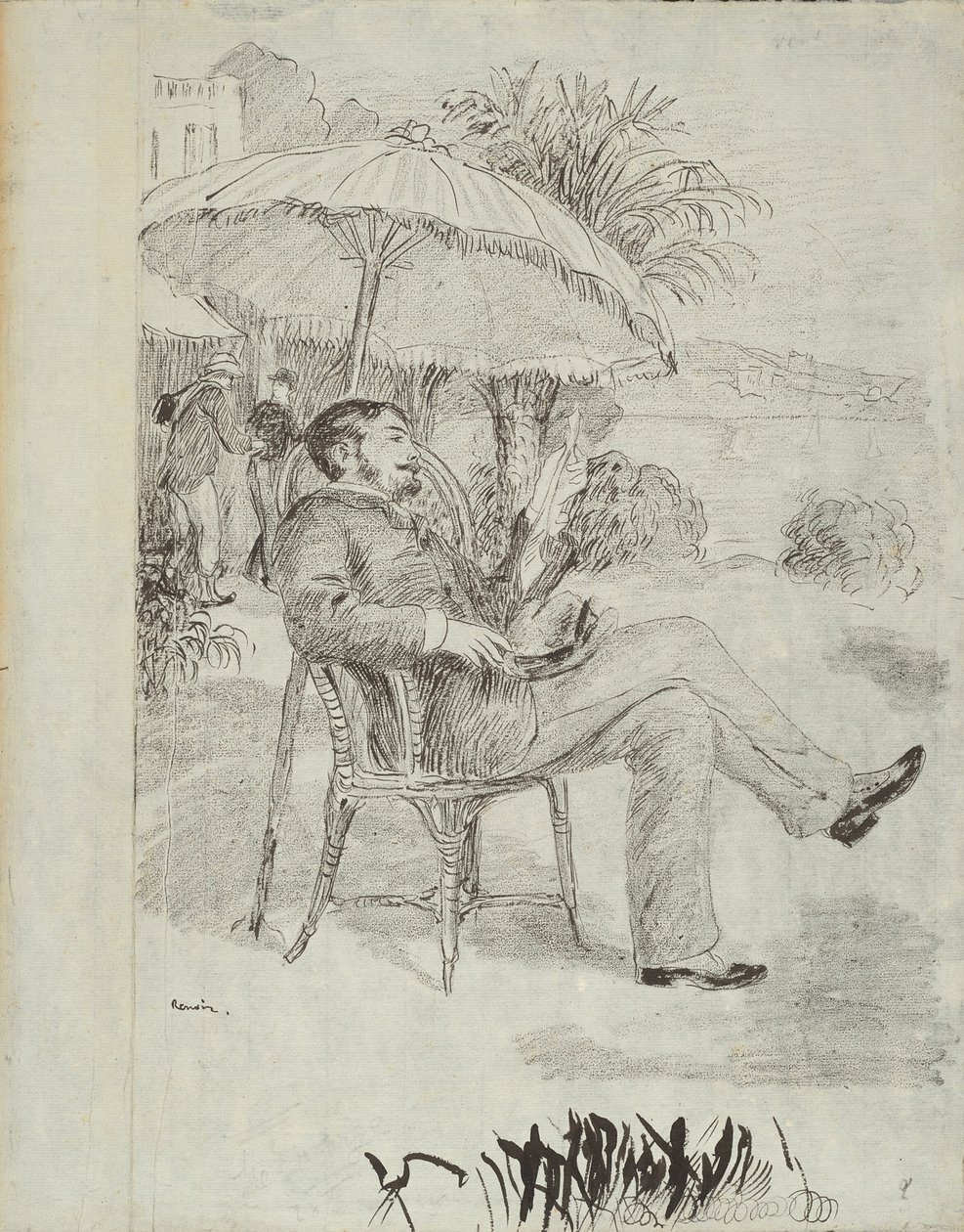 Egy bordigherai szálloda teraszán: A festő, Jean Martin véleményezi számláját (illusztráció Edmond Renoir „L’étiquette” című művéhez) alkotó: Pierre Auguste Renoir